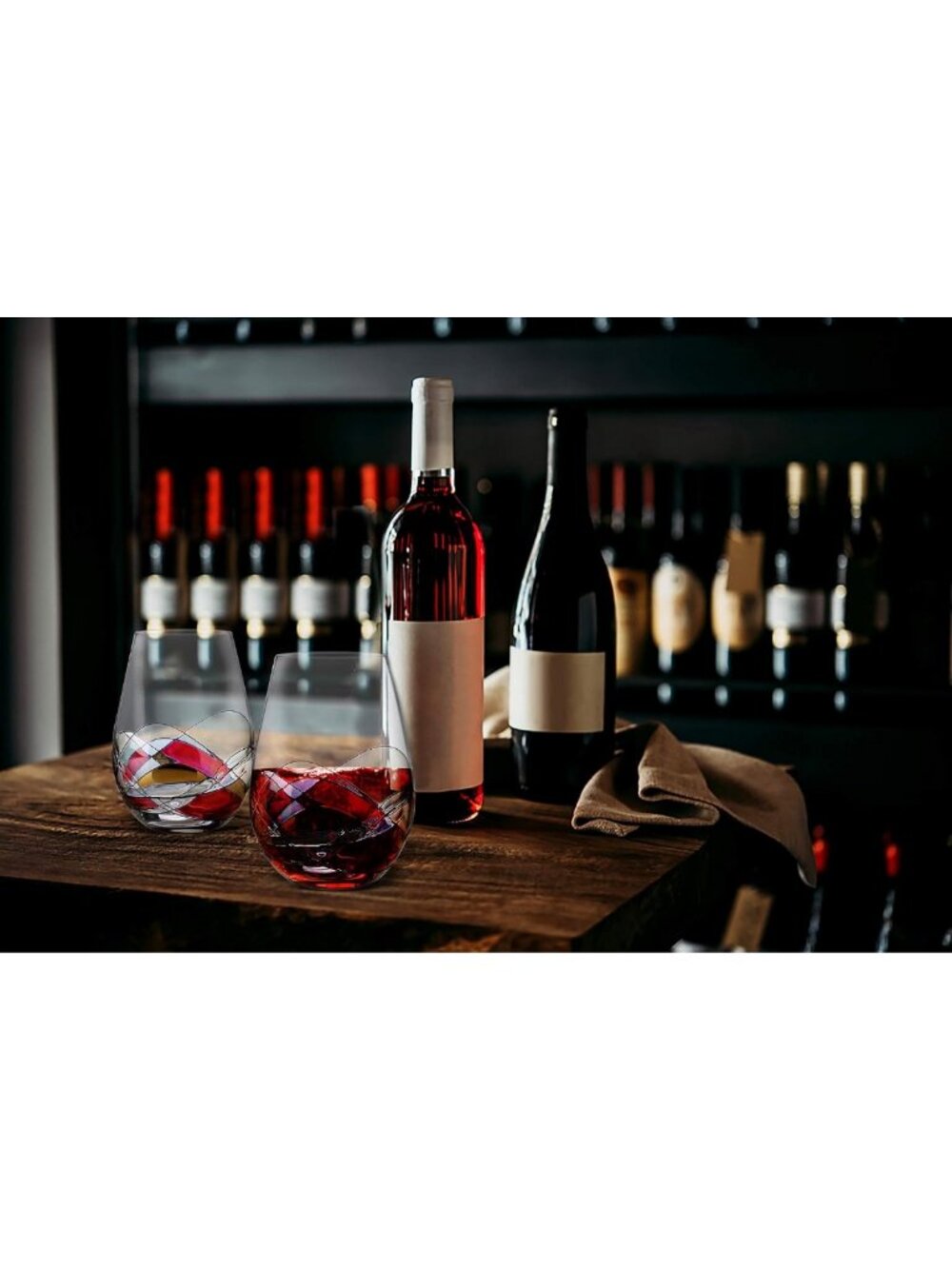 Hand-Painted Stemless Wine Glasses Set of 2 | Large 18 oz Lead-Free Crystal - Picture 2 of 7